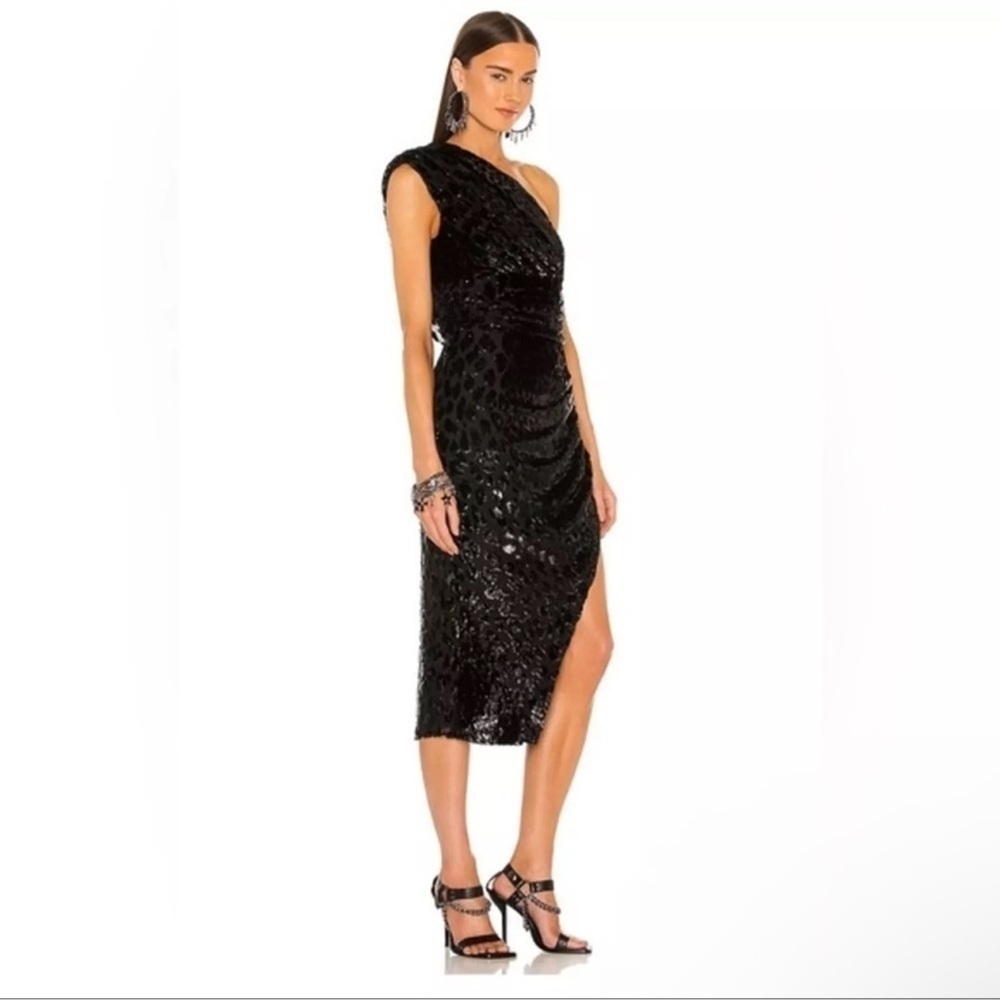 NEW! DUNDAS x REVOLVE Hendrix Midi Dress in Black cheetah print shimmer Size M